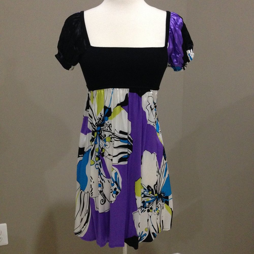 Bebe two- tone satin silk floral print mini dress